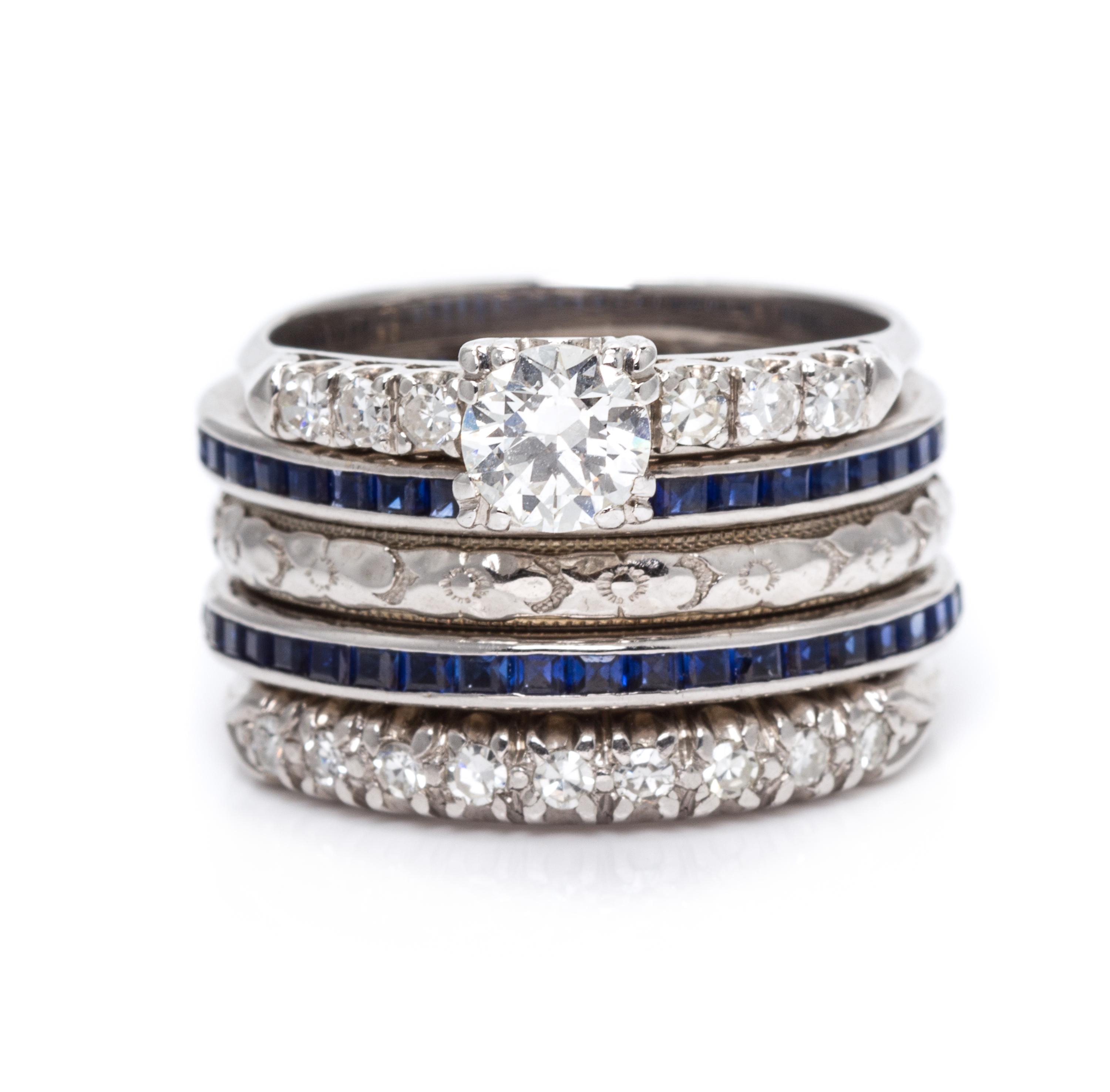 A Diamond and Sapphire Ring Set, 5.80 dwts.