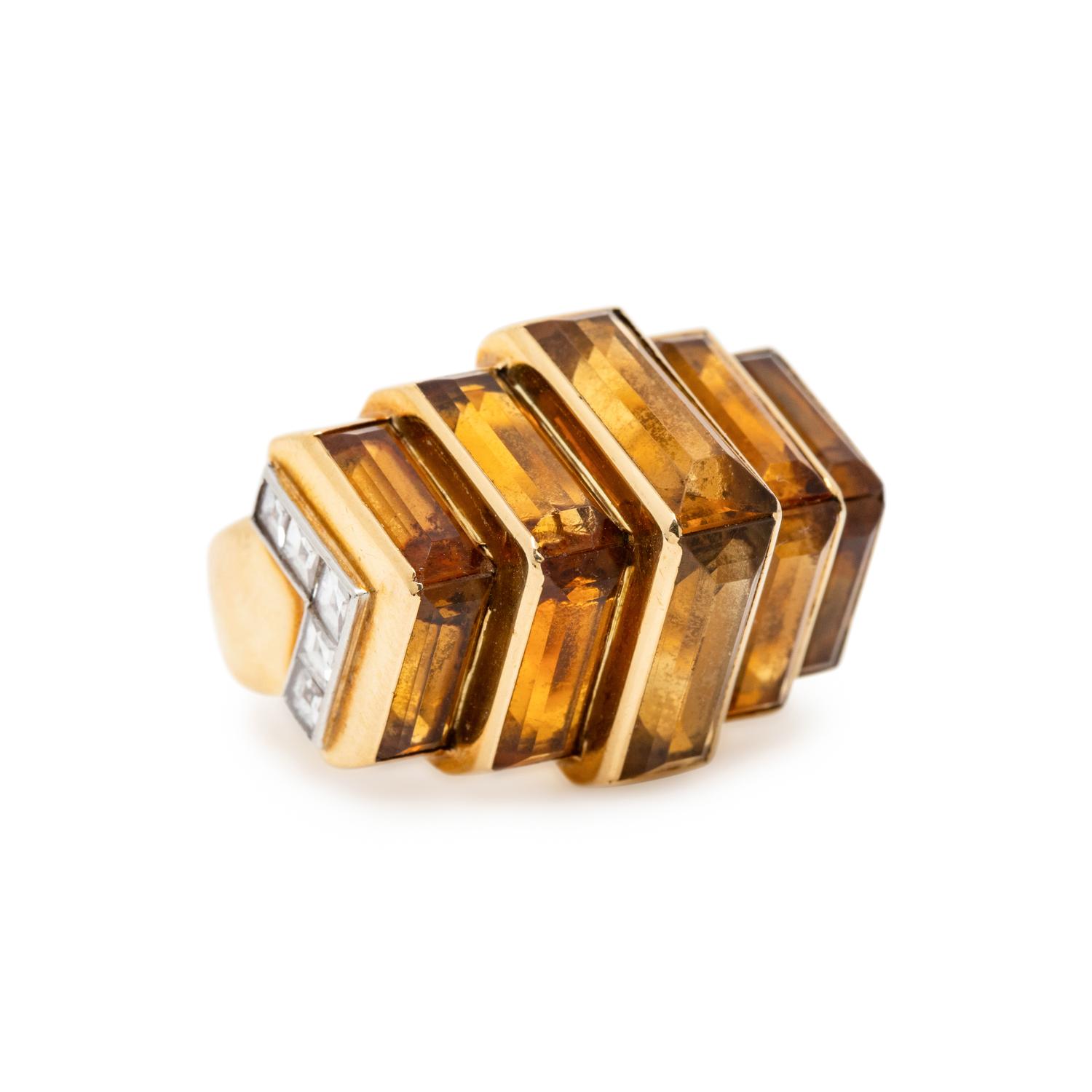 CARTIER PARIS, ART DECO, CITRINE, AND DIAMOND RING