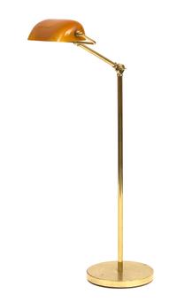 An Adjustable Brass Floor Lamp with Amber Glass Shade Height 46 inches. — 20TH CENTURY