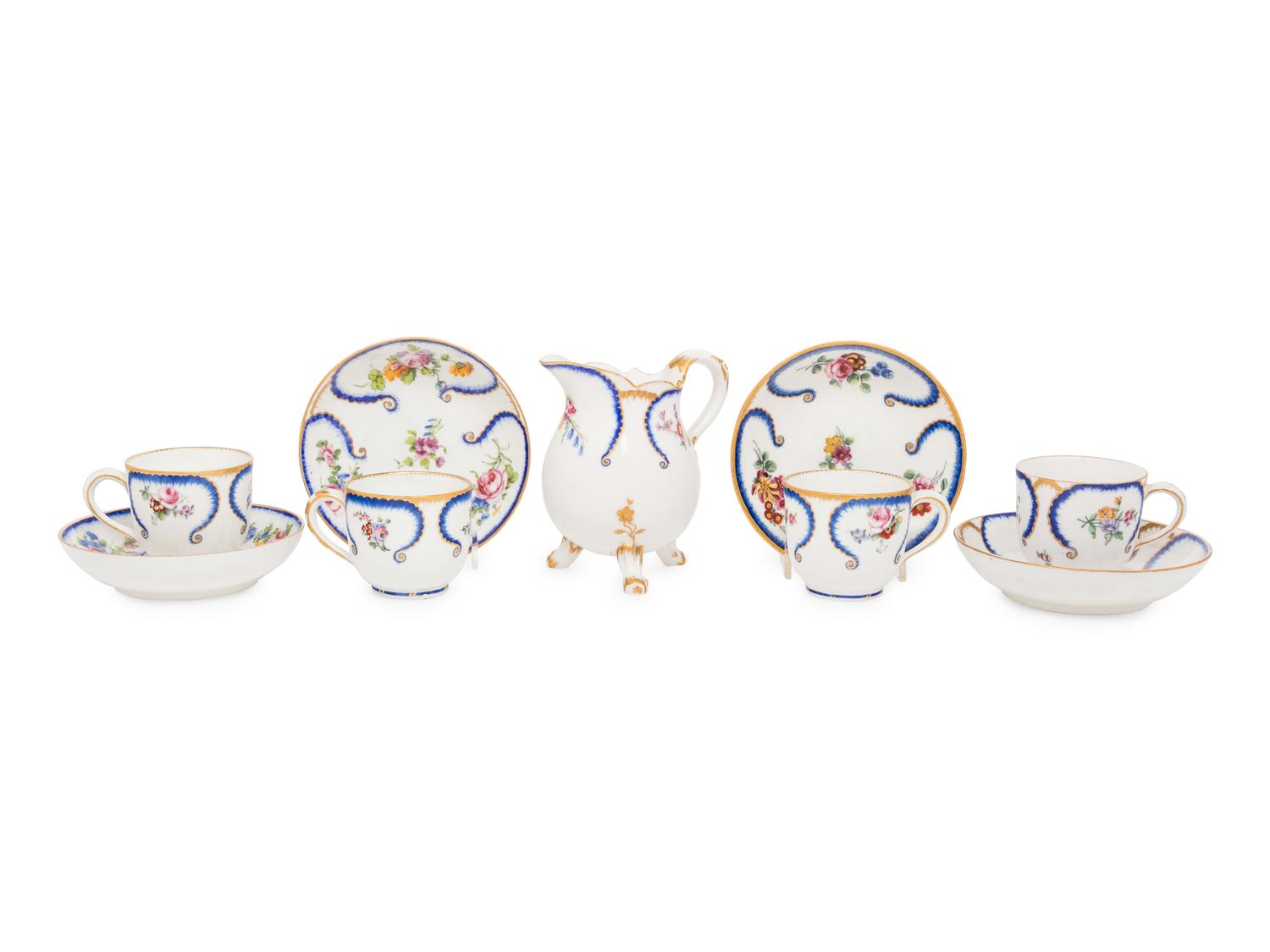An Assembled Sèvres Feuille-de-Choux Porcelain Part Service Painted with Trophies