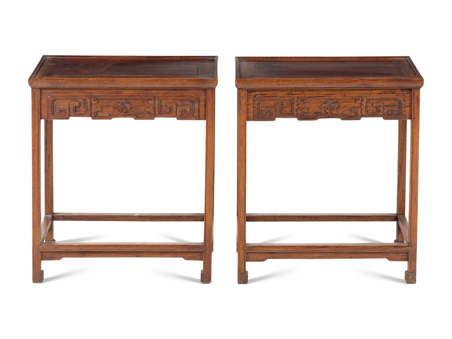 A Pair of Chinese Hardwood Side Tables