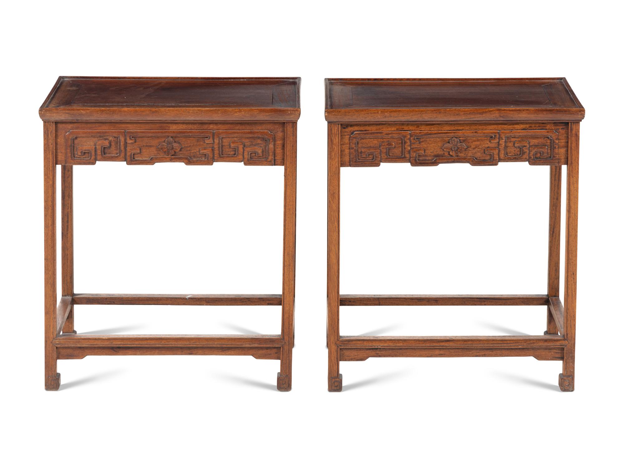 A Pair of Chinese Hardwood Side Tables
