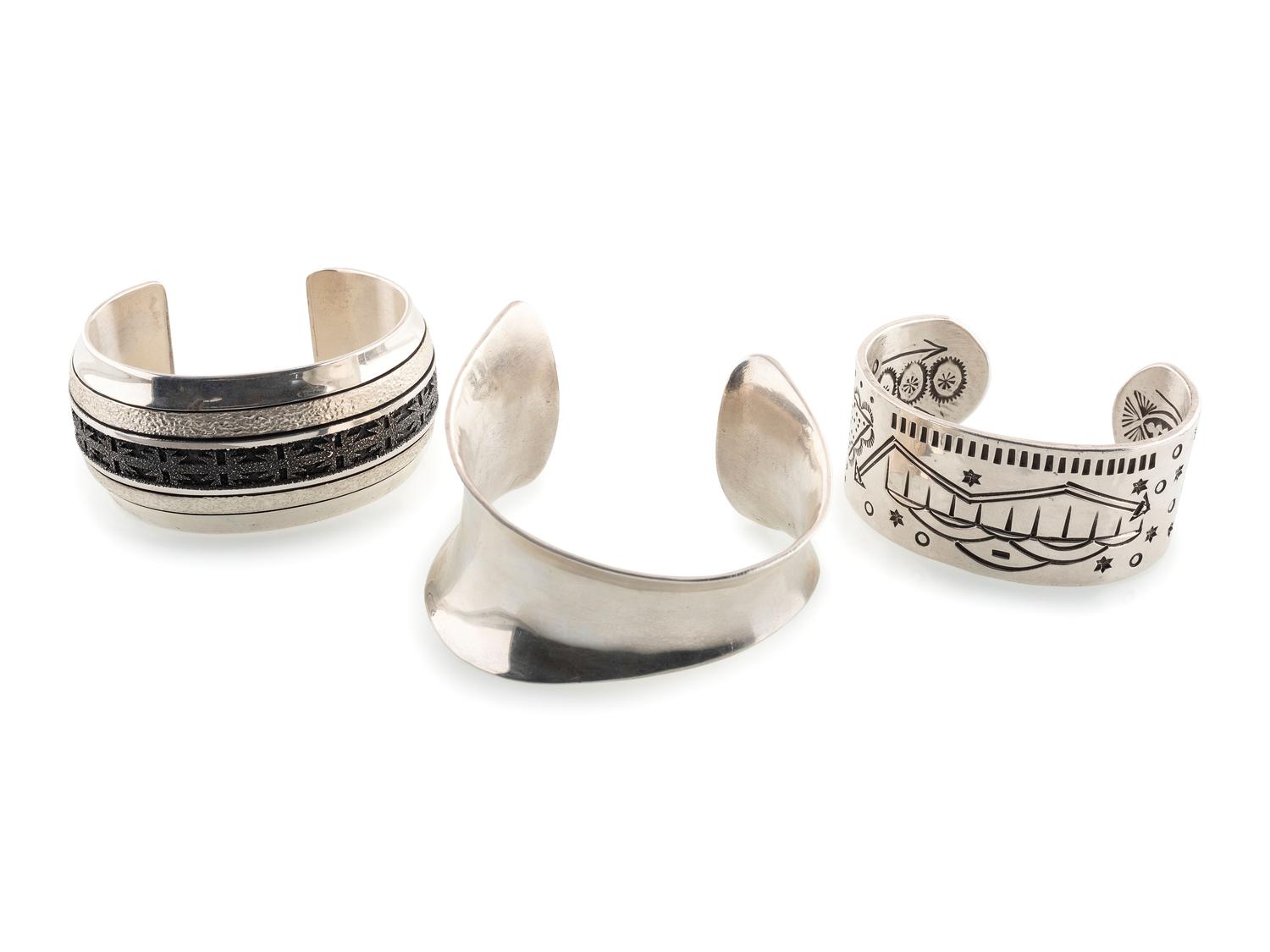Laguna and Navajo Silver Cuff Bracelets