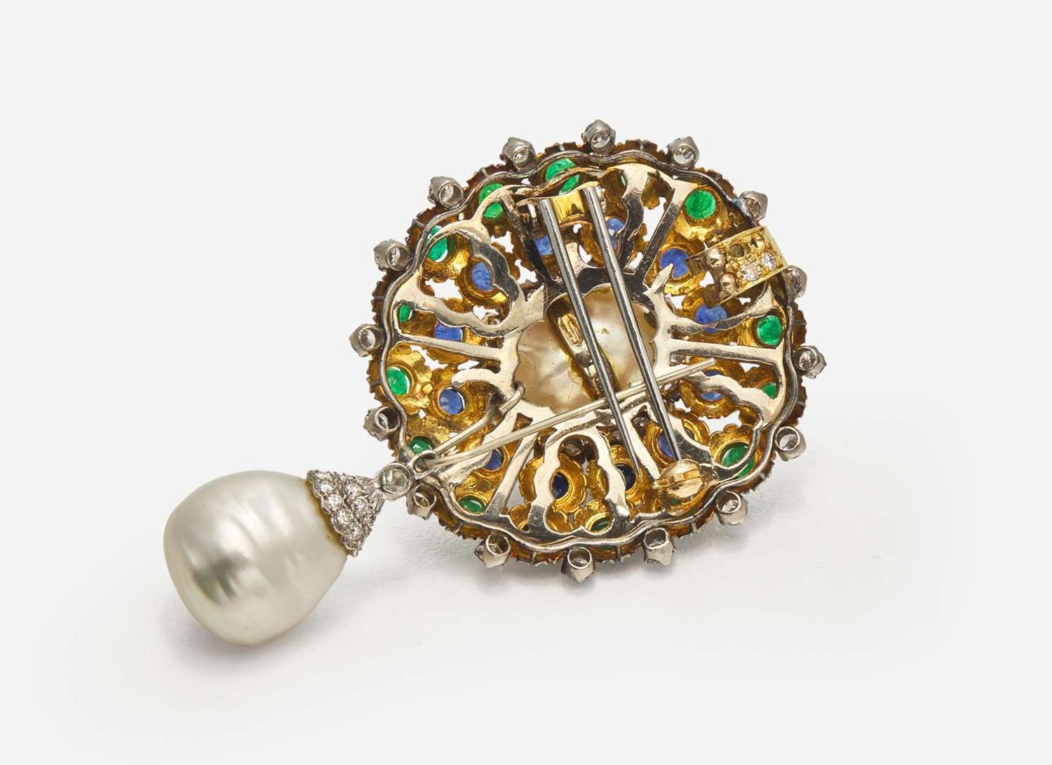 A 14K Yellow Gold, Baroque Pearl, and Gemstone Pendant, Cultured Saltwater Pearl, GIA Certified