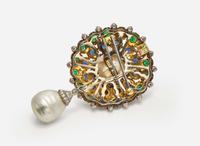 A 14K Yellow Gold, Baroque Pearl, and Gemstone Pendant, Cultured Saltwater Pearl, GIA Certified