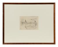 A group of four 19th and 20th Century European Prints (After James Abbott McNeill Whistler, William Hogarth, Charles François Daubigny and an unknown artist)