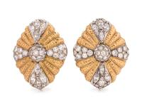 A Pair of 18 Karat Bicolor Gold and Diamond Ear Clips, Migliore,