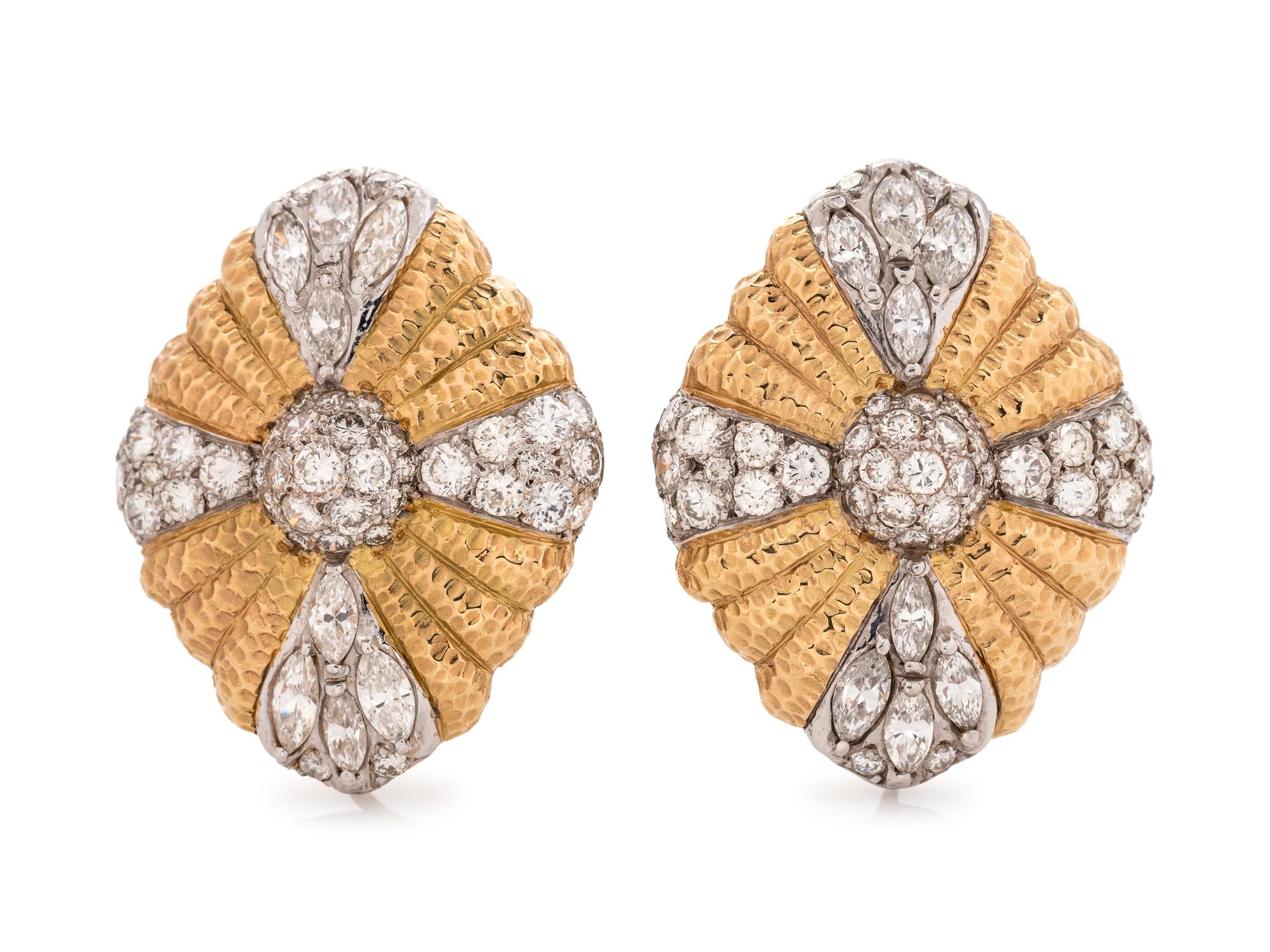 A Pair of 18 Karat Bicolor Gold and Diamond Ear Clips, Migliore,