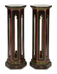 A Pair of Painted and Parcel Gilt Pedestals