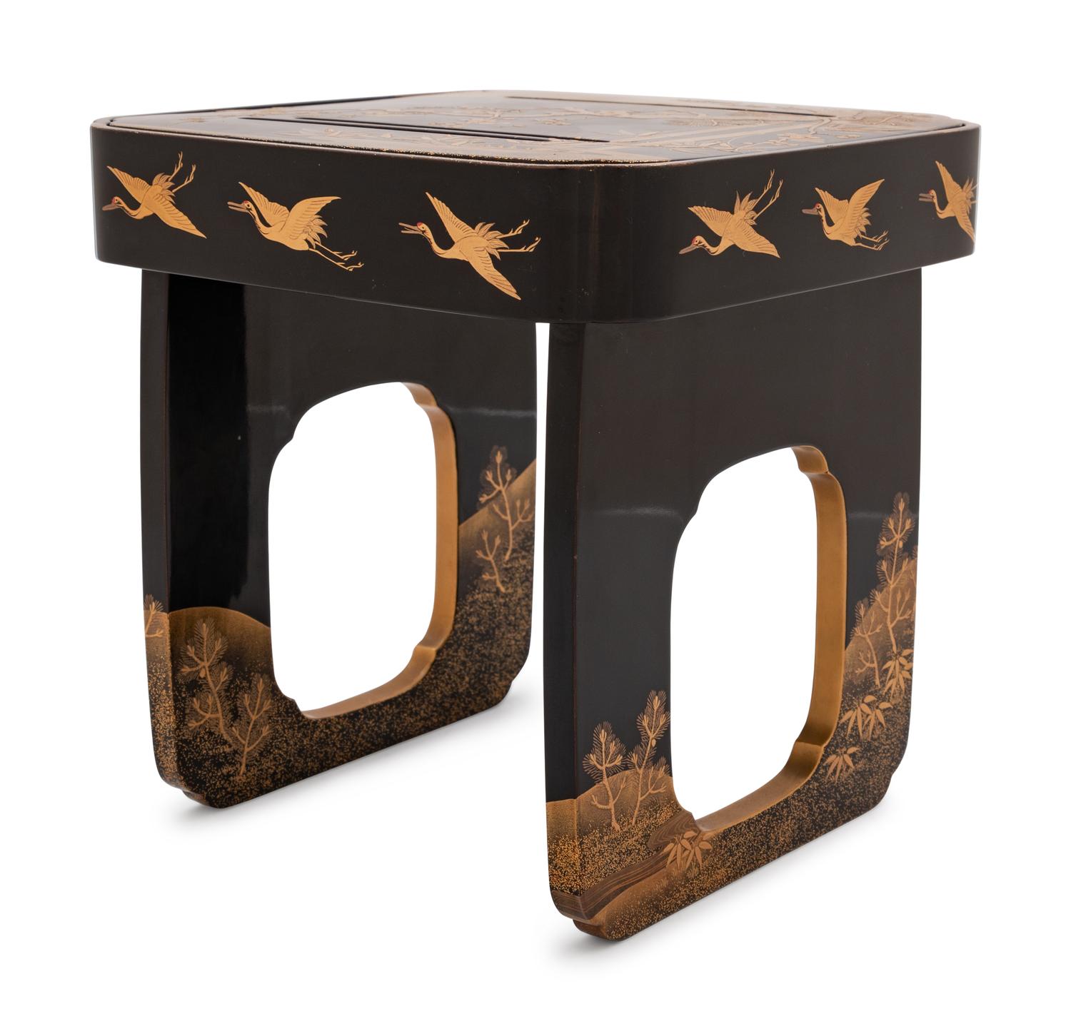 A Japanese Gilt Decorated Black Lacquer Square Stand