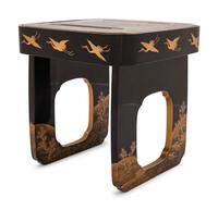 A Japanese Gilt Decorated Black Lacquer Square Stand