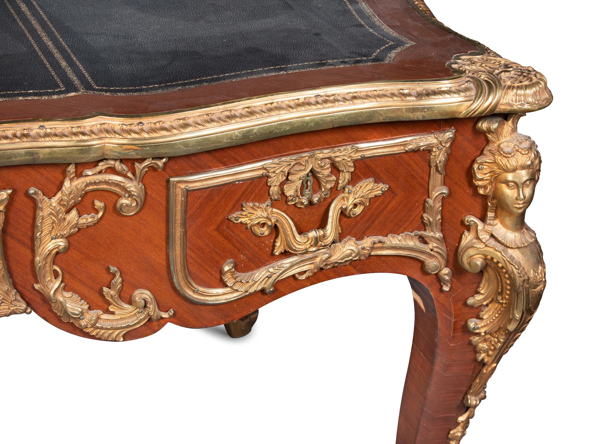 A Louis XV Style Bronze-Mounted Kingwood Bureau Plat