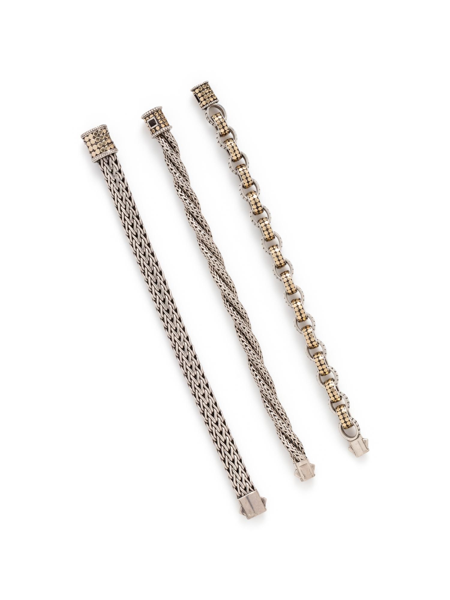 COLLECTION OF JOHN HARDY, STERLING SILVER AND YELLOW GOLD BRACELETS