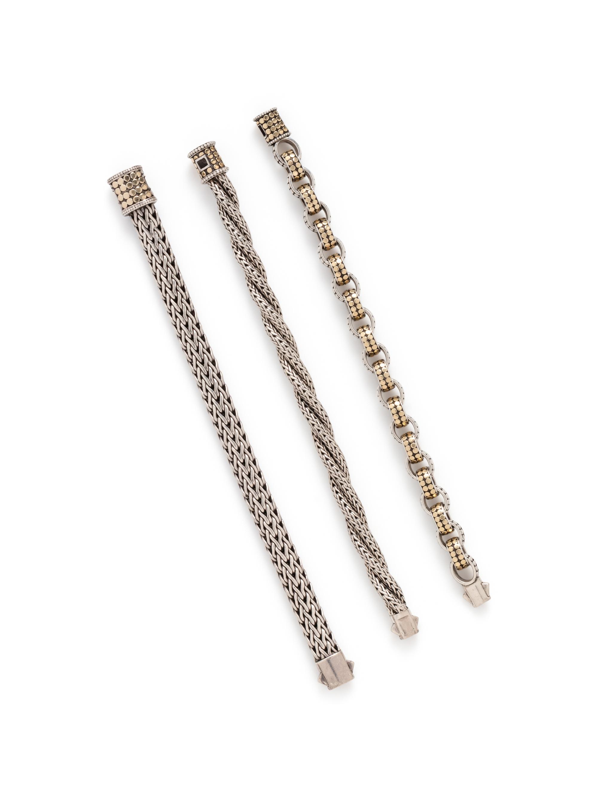 COLLECTION OF JOHN HARDY, STERLING SILVER AND YELLOW GOLD BRACELETS