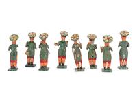 Eight Russian Polychromed Carved Wood Marchind Band Figures