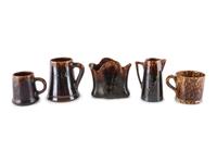 Nine Table Articles in Brown and Bennington Style Glaze