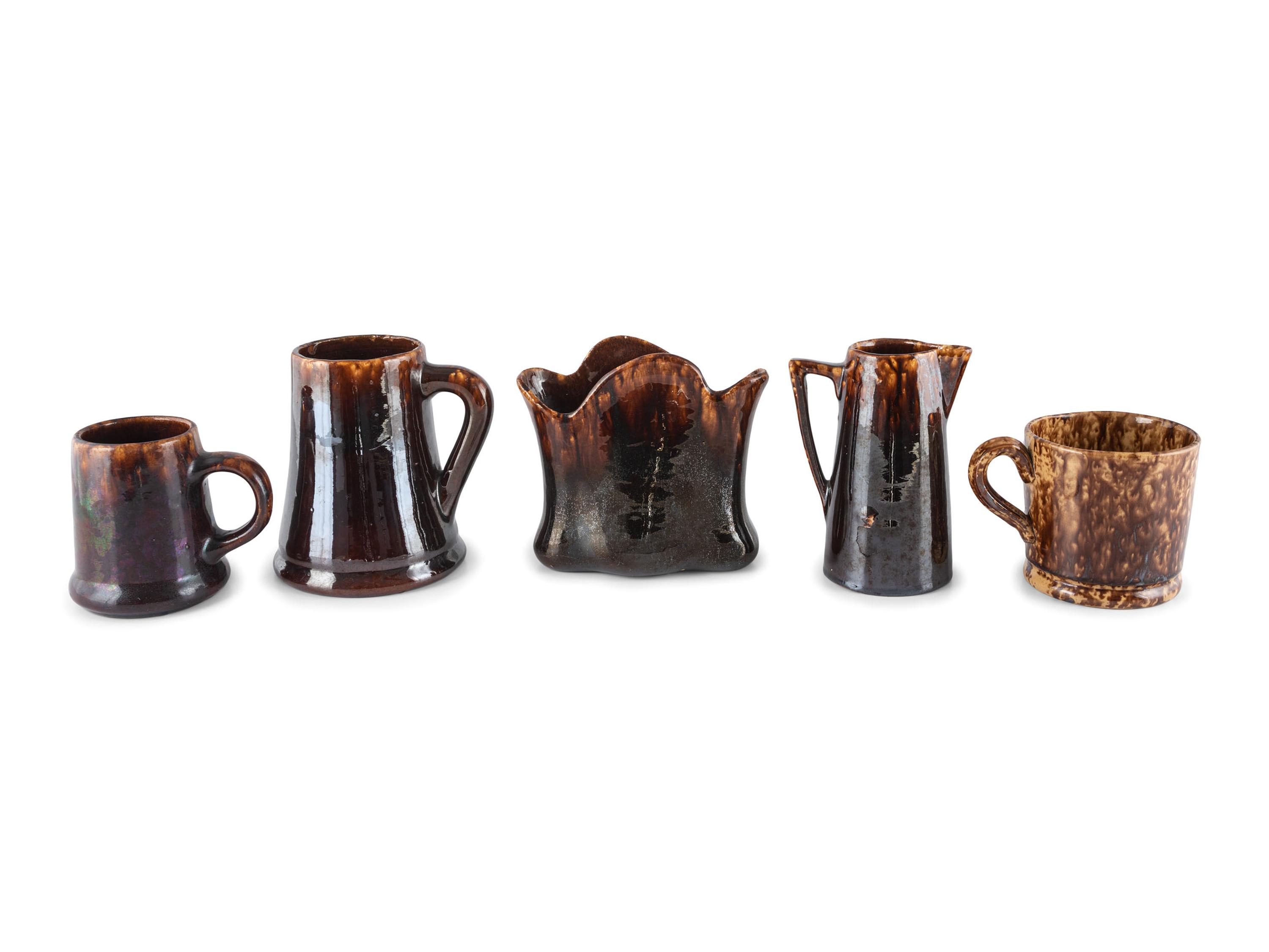 Nine Table Articles in Brown and Bennington Style Glaze