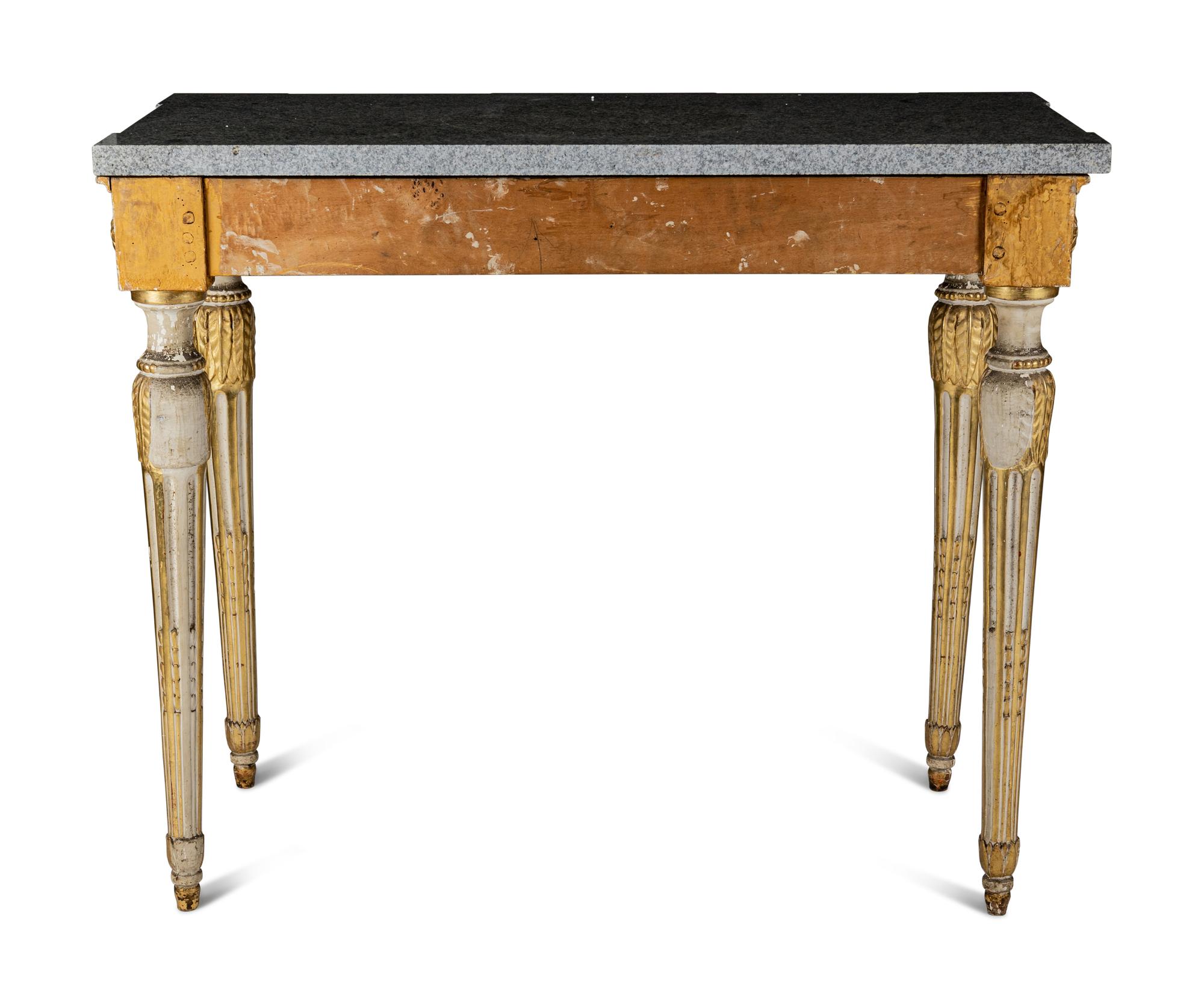 A Pair of North European Neoclassical Gilt and Cream-Painted Console Tables