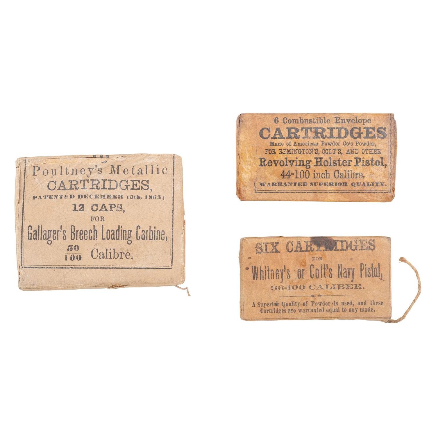 3 Civil War Era Cartridge Packets, for Colt Navy, Colt Army & Gallager Carbine