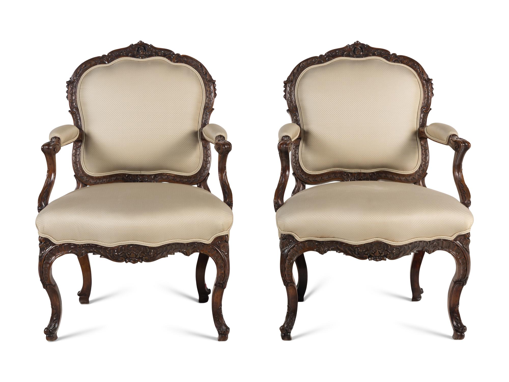 A Pair of Louis XV Style Fauteuils