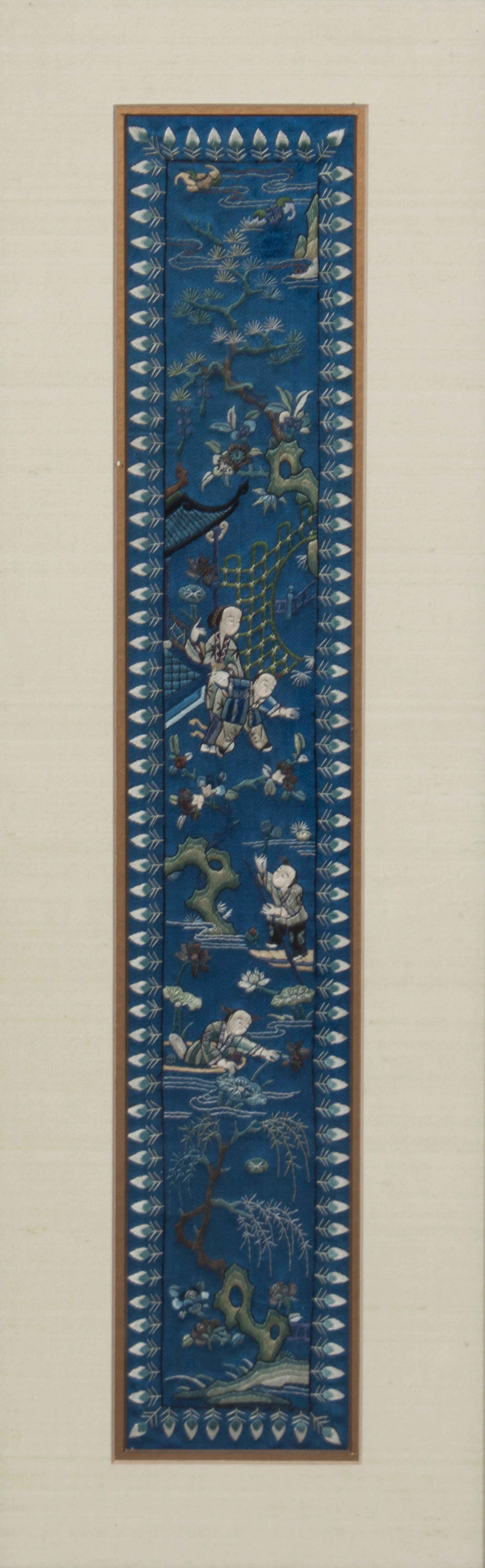 A Group of Chinese Embroidered Panels Height of largest 17 1/2 x width 7 1/2 inches. — 20TH CENTURY