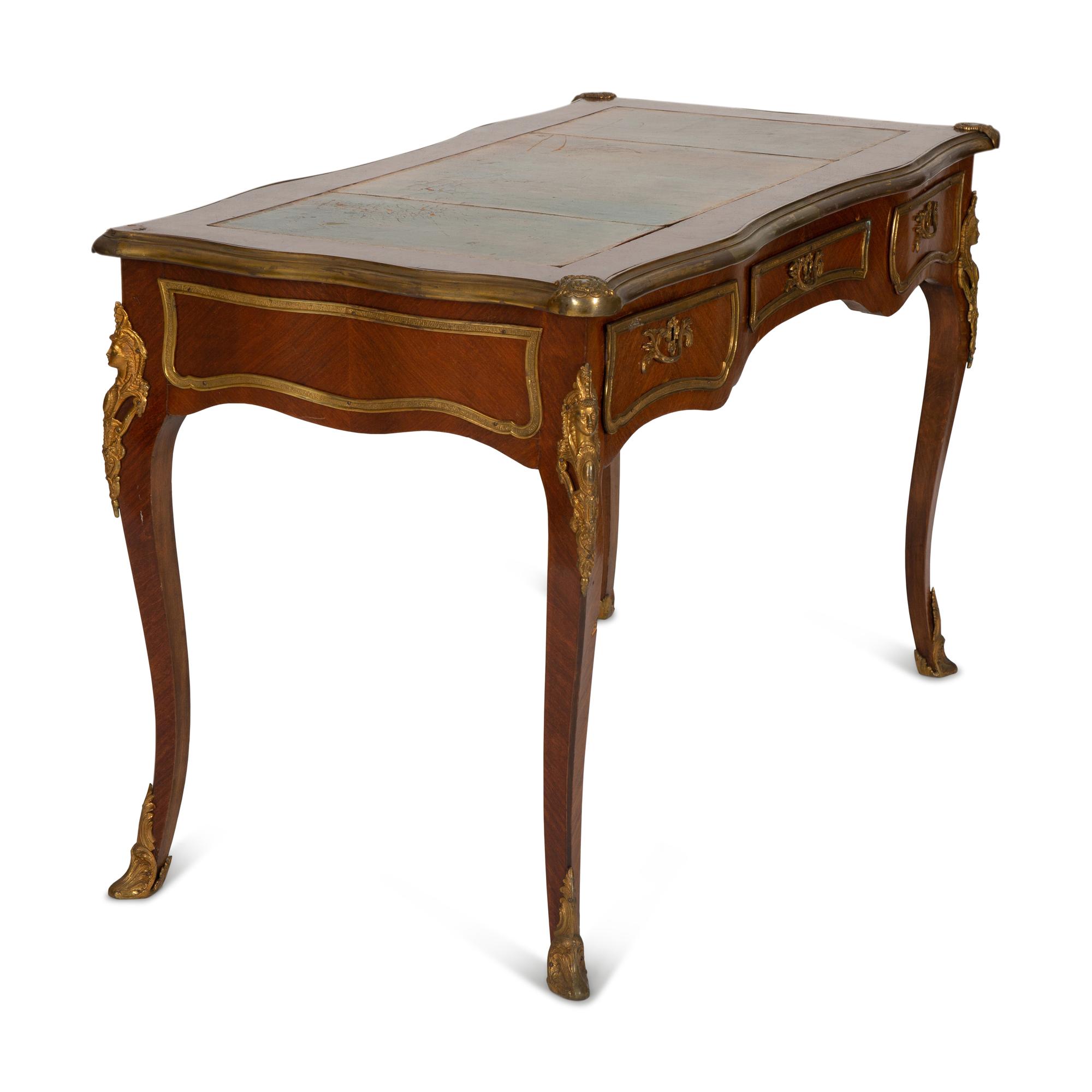 A Louis XV Style Gilt Bronze Mounted Bureau Plat