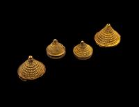 Four Hindu Gold Kumkum Lids in the Form of Stupas