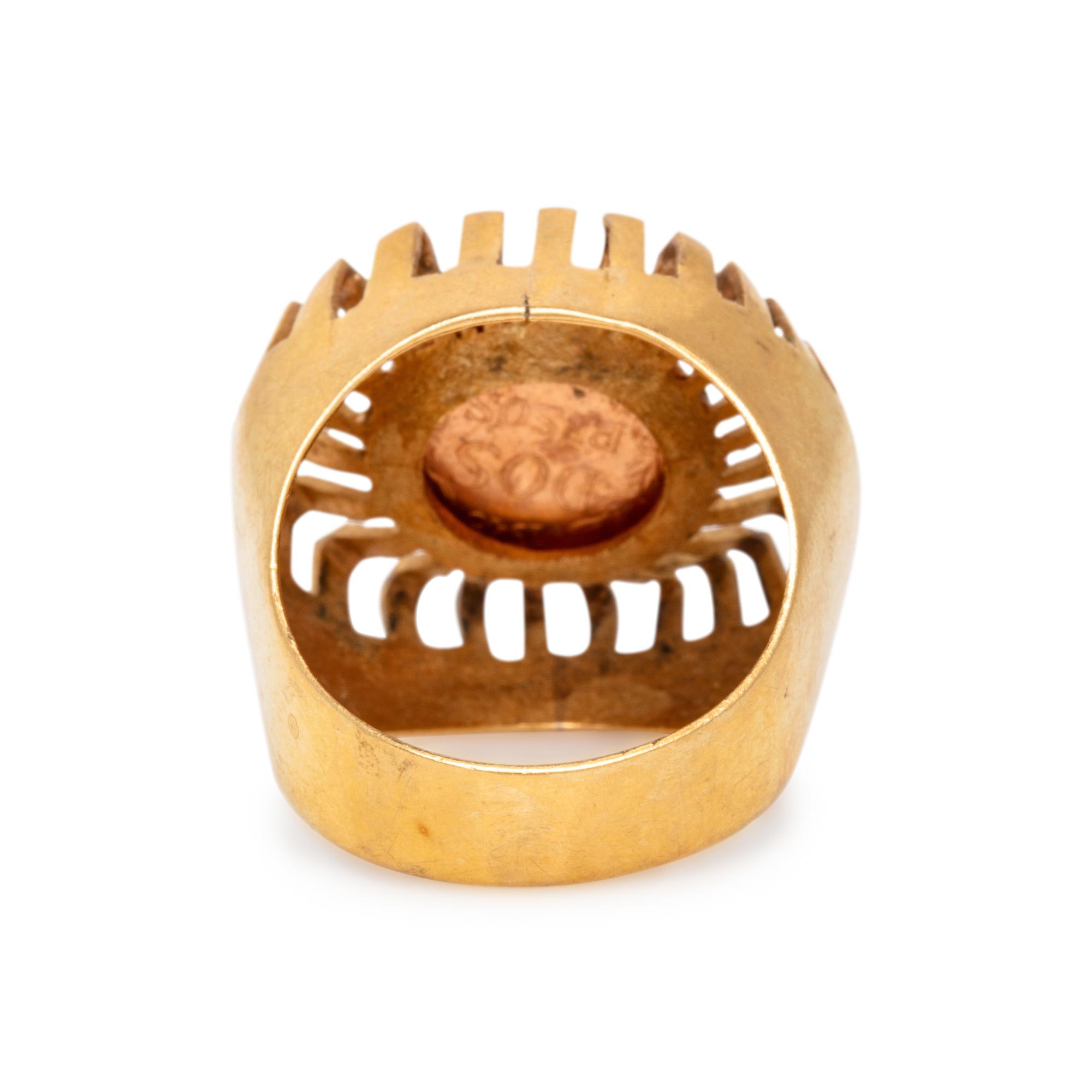 TWO YELLOW GOLD AND MEXICAN PESO COIN RINGS