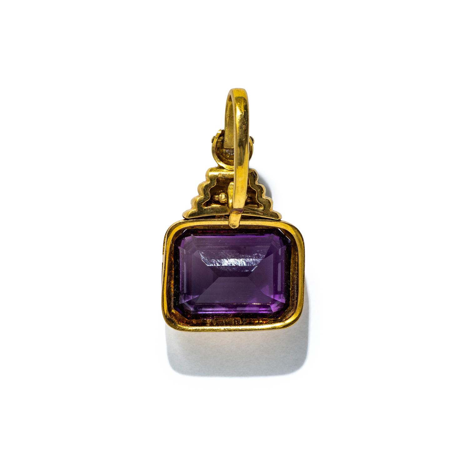 AMETHYST, DIAMOND, AND YELLOW GOLD ENHANCER PENDANT