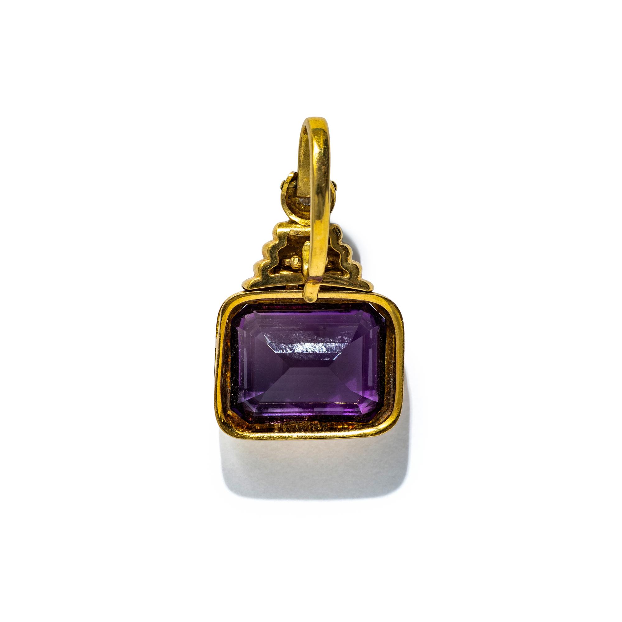 AMETHYST, DIAMOND, AND YELLOW GOLD ENHANCER PENDANT