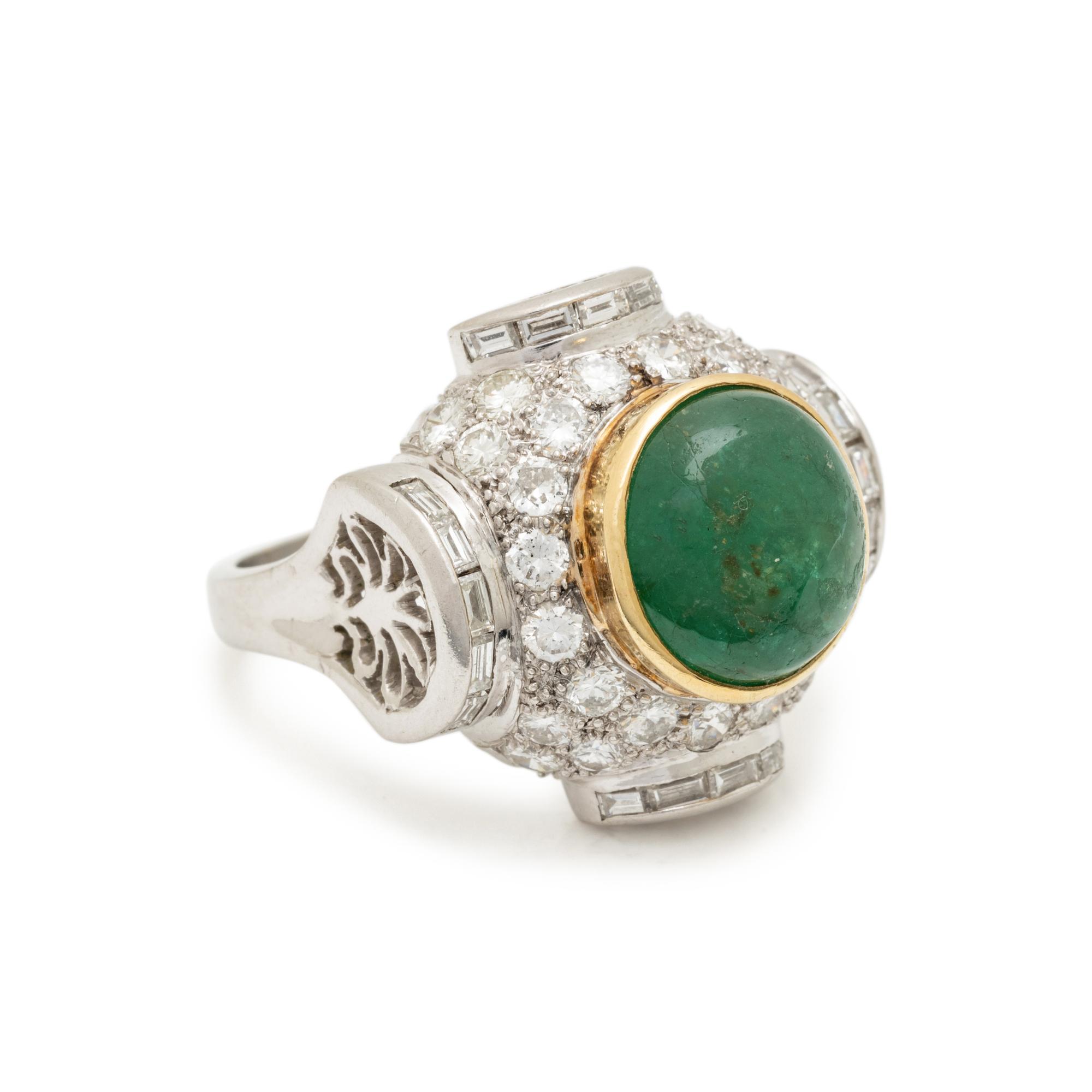 PLATINUM, DIAMOND, AND EMERALD RING