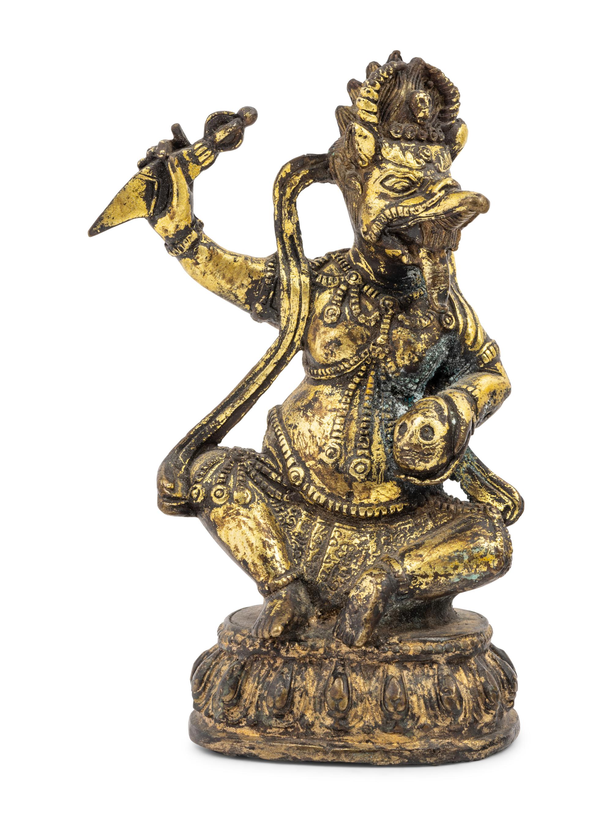 Three Tibetan Gilt Bronze Figures of Guardians