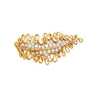 YELLOW GOLD AND DIAMOND LEAF BROOCH