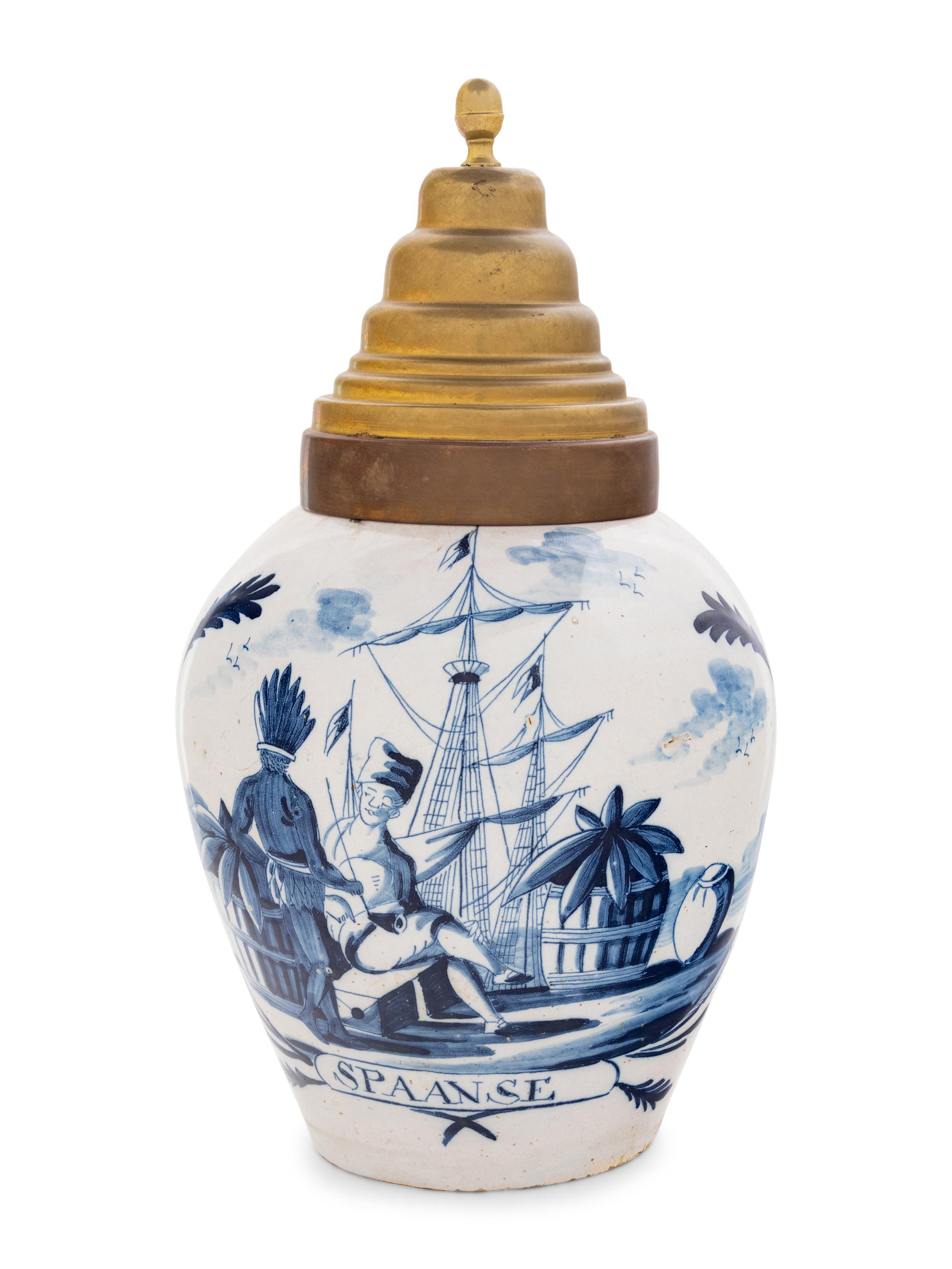 A Delft Blue and White Tobacco Jar