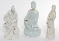 Three Blanc de Chine Porcelain Figures Height of tallest 10 3/4 inches.
