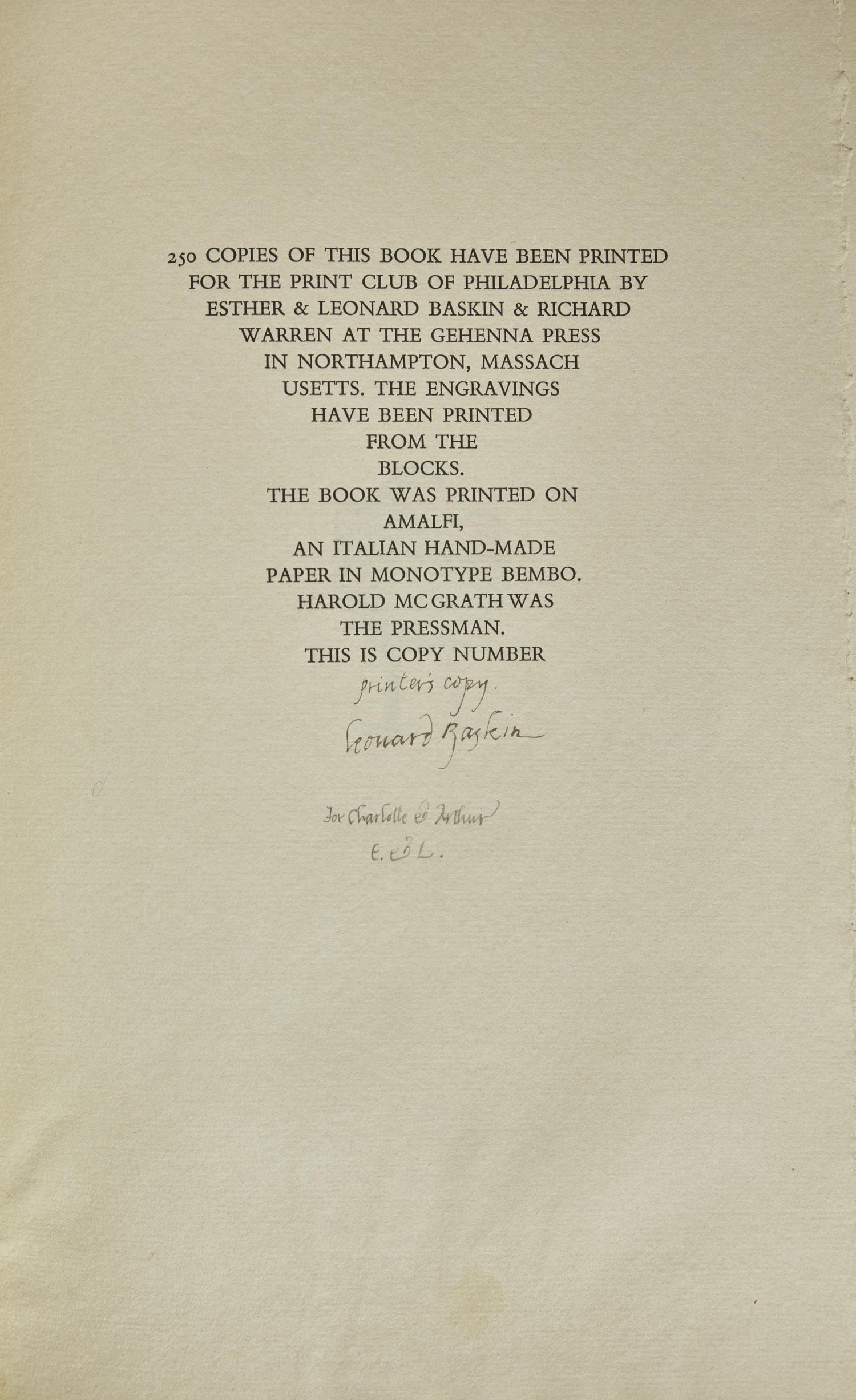 [Baskin, Leonard] Blake, William. Auguries of Innocence