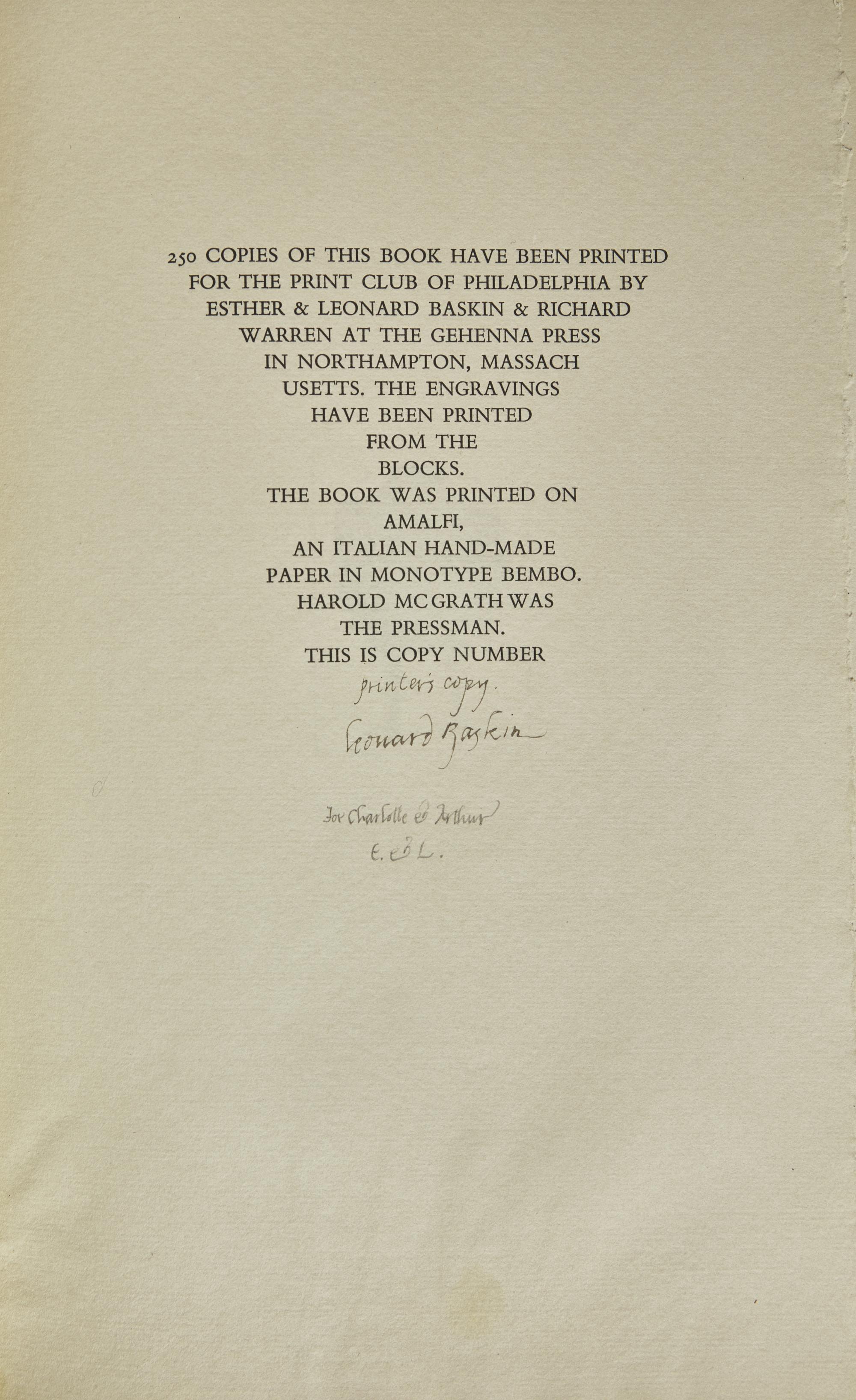 [Baskin, Leonard] Blake, William. Auguries of Innocence