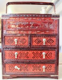 A Chinese Locking Container Height 18 1/4 x width 16 x depth 11 1/8 inches.