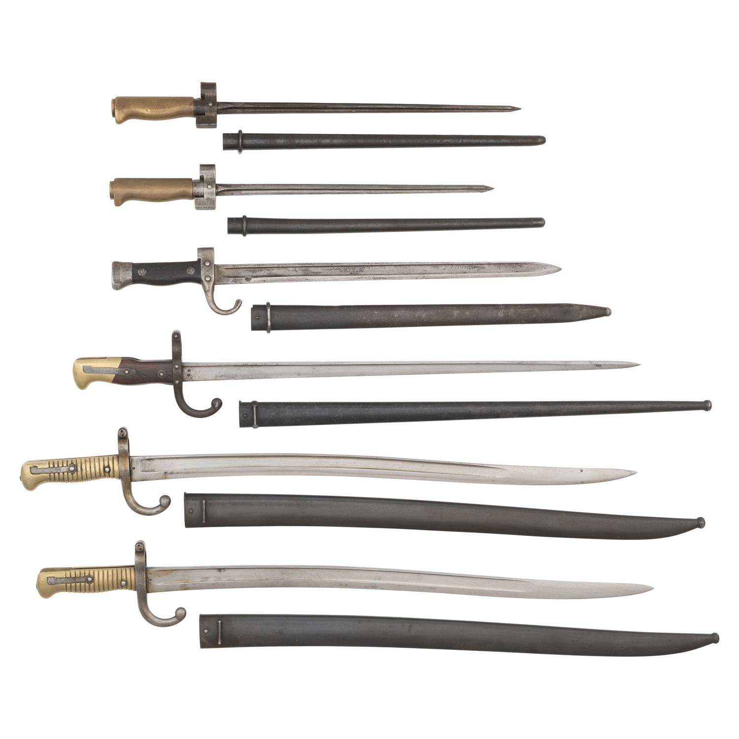 Lot of Six French Bayonets including Bertheir, Chassepot, Gras, Lebel