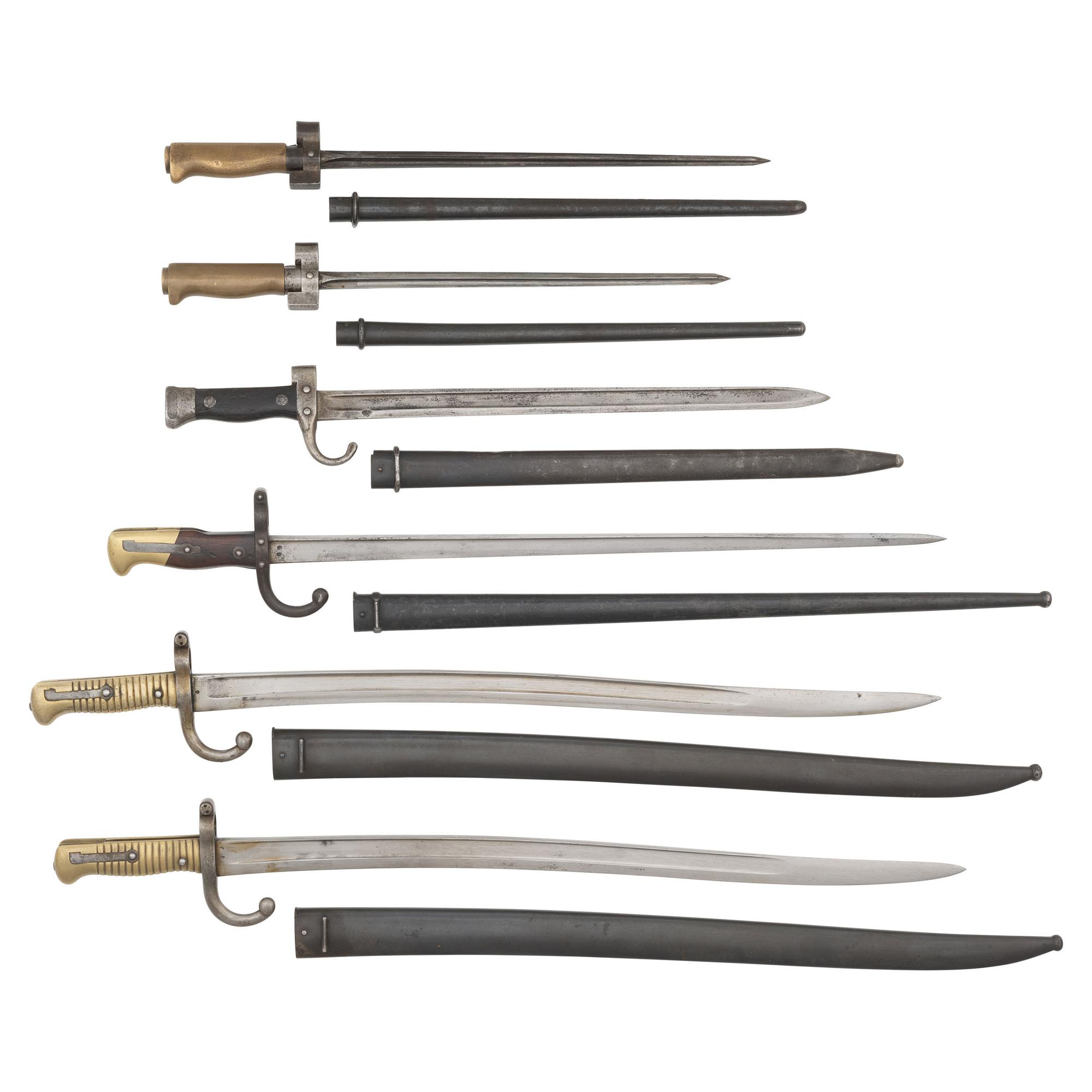 Lot of Six French Bayonets including Bertheir, Chassepot, Gras, Lebel
