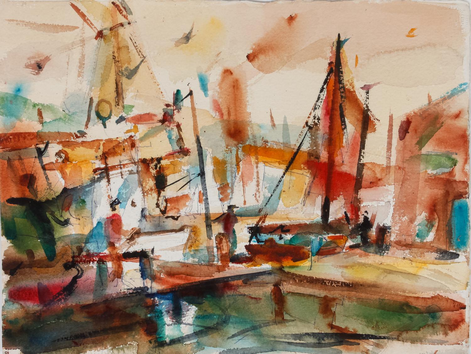 Three works: Provincetown, Mass; Harbor Scene with Boats; and Harbor Scene