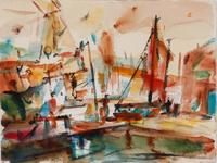Three works: Provincetown, Mass; Harbor Scene with Boats; and Harbor Scene