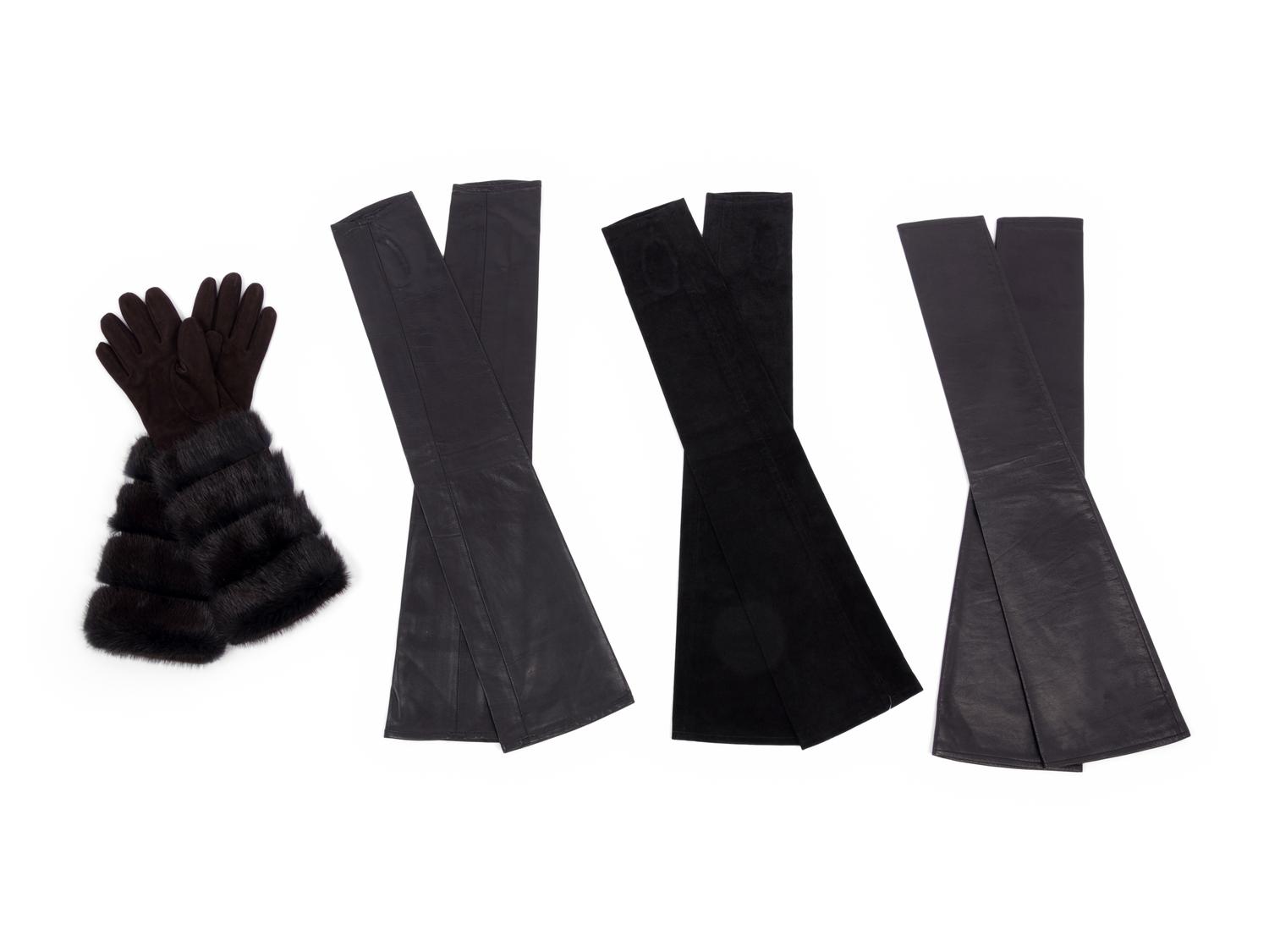 Four Pairs of Leather Gloves: One Loro Piana with Fur, Three sleeves by J. Mendel
