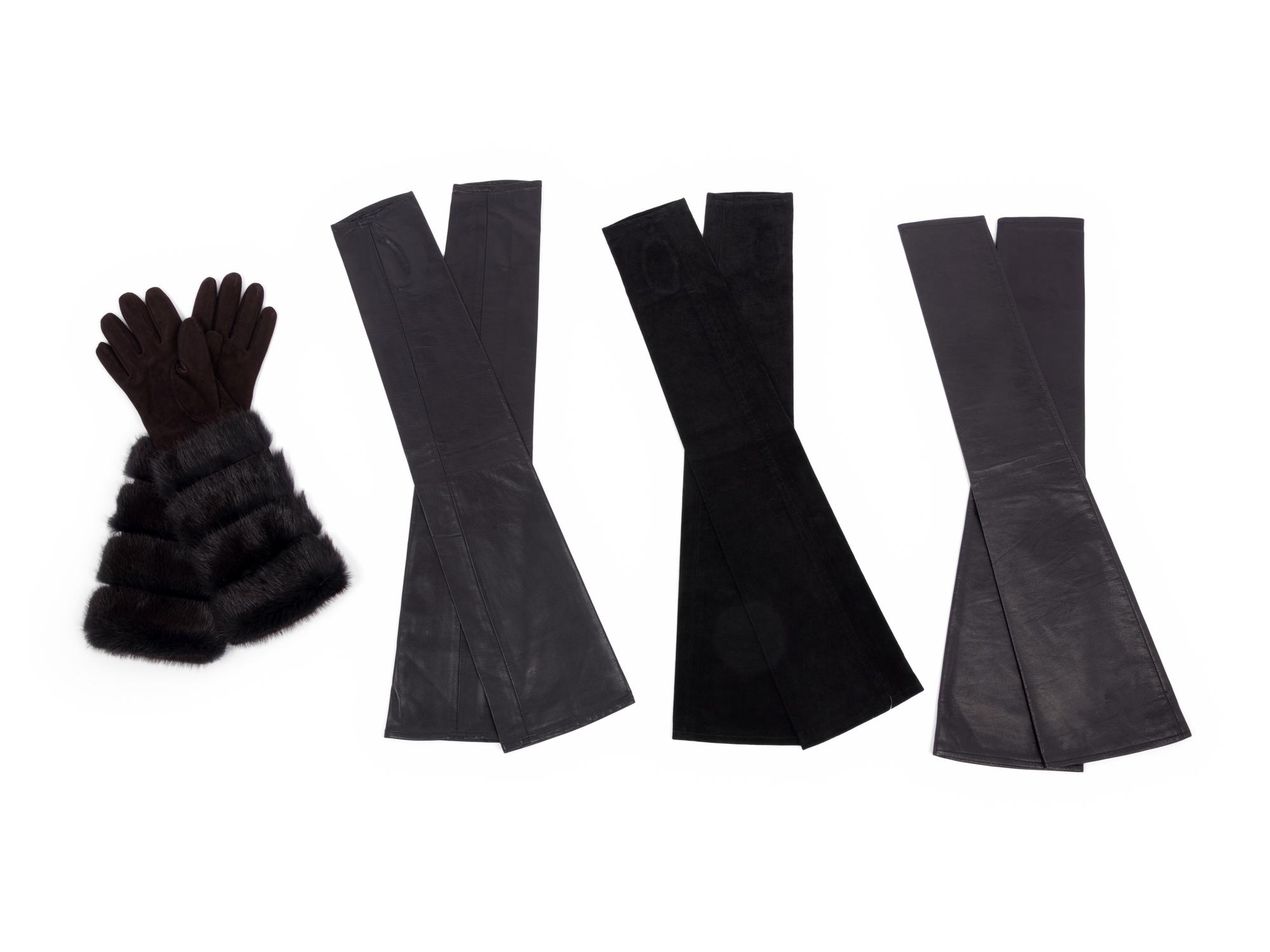 Four Pairs of Leather Gloves: One Loro Piana with Fur, Three sleeves by J. Mendel