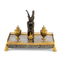 An Empire Gilt and Patinated Bronze and Granite Encrier