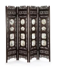 A Chinese Porcelain Inset Four-Panel Screen Height 72 x width of each panel 18 inches.
