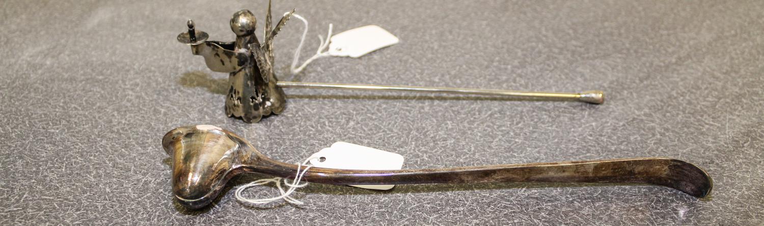 Two American Silver-Plate Candle Snuffs Length of longer 10 1/4 inches.