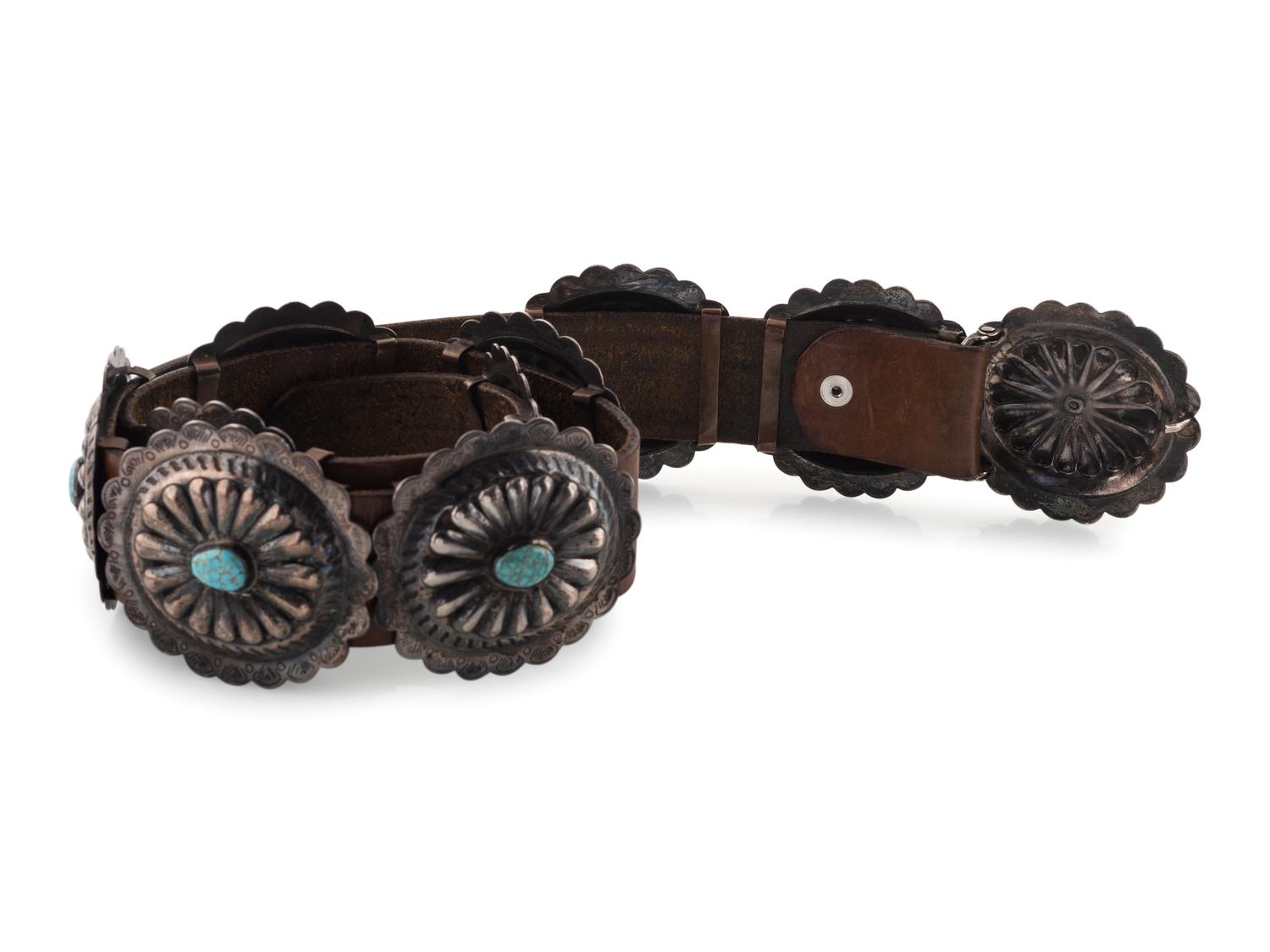 Navajo Silver and Kingman Turquoise Concha Belt