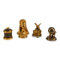 Four Continental Bronze and Brass Inkwells