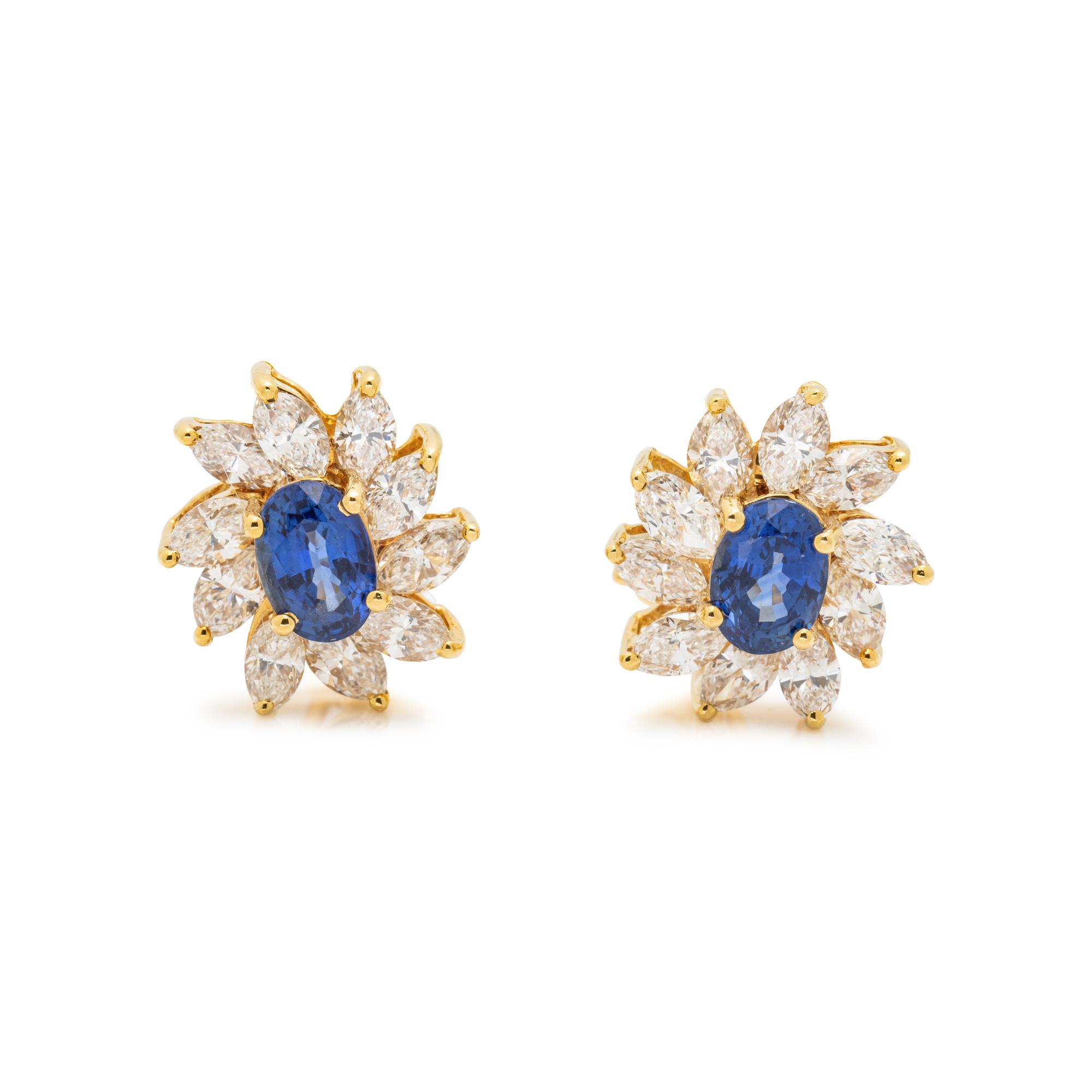 TIFFANY & CO., SAPPHIRE, AND DIAMOND CLUSTER EARRINGS